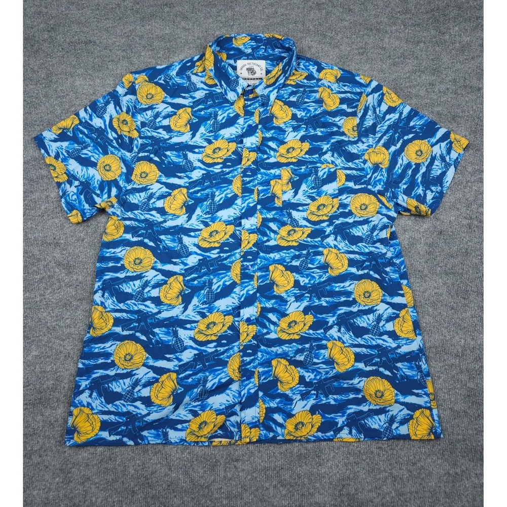 Savage Tacticians Hawaiian Shirt Men's XL Blue AOP Rifle Gernades Golf Military